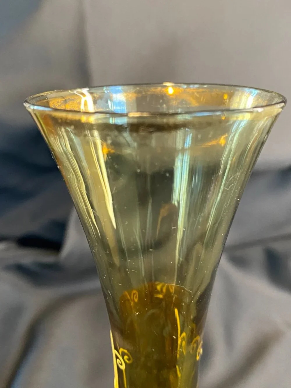 Vintage Hand Painted Amber Blown Glass Bohemian Cottage Core Bud Vase